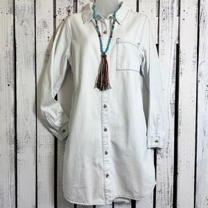 Thread Supply Denim Dress Blue Light Wash Size Large Pockets Western Long Sleeve